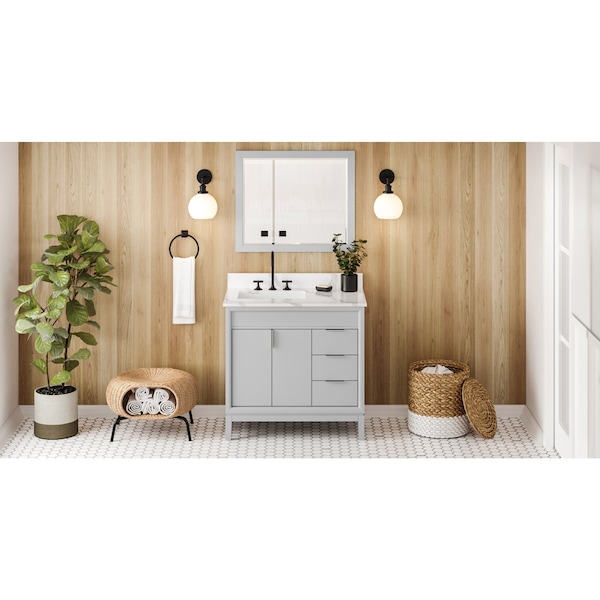 Jeffrey Alexander 36In. Grey Theodora Vanity, Left Offset, Calacatta Vienna Quartz Vanity Top, Undrmnt Rctngl Bowl VKITTHE36GRCQR - main